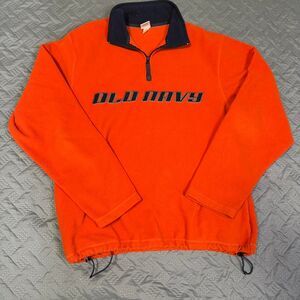 Vintage 2000s Y2K  Old Navy Spell Out Fleece Crewneck Sweatshirt Zip Orange Sz L
